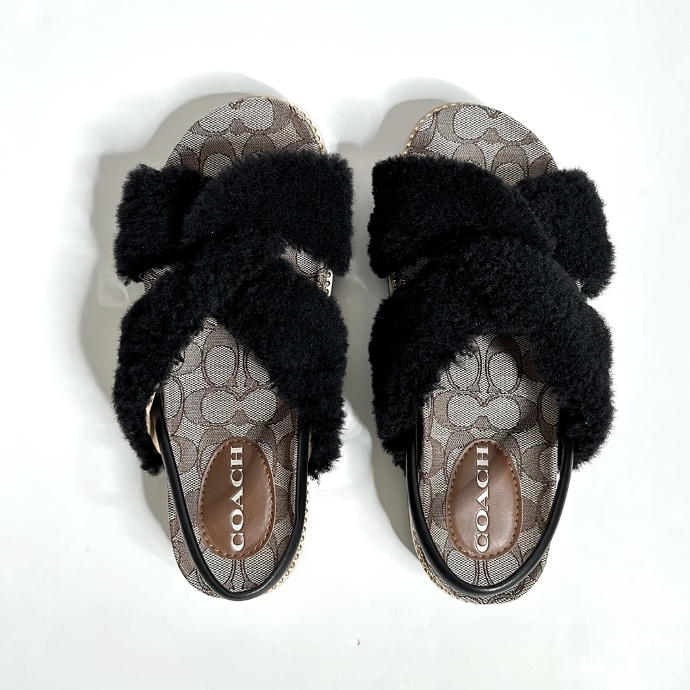 COACH Tally Shearling Sandals in Signature Jacquard